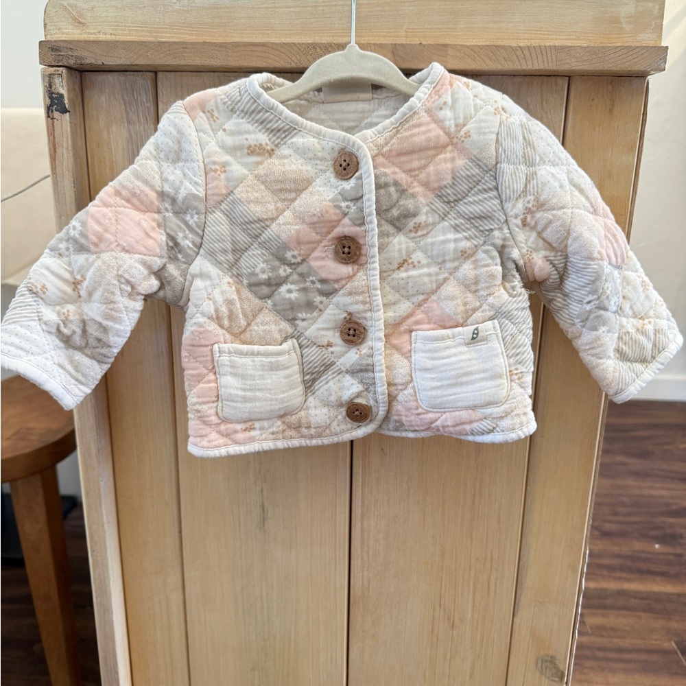 Kids Quilted Jacket - Pastel Pink and Cream